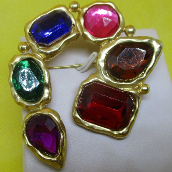 Park Lane Colorful Rhinestone Brooch Multi Colored Lucite Rhinestone Brooch - Picture 1 of 10